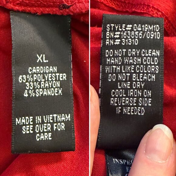 Red Womens Size XL Twofer Open Front Cardigan Top Black Beaded Neckline - Picture 5 of 7